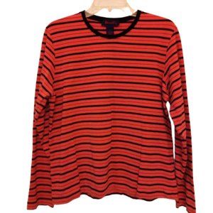 Women's Denim & Co. Large Red Blue Striped Long Sleeve Shirt Sweater Top